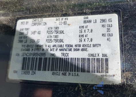 1994 Dodge Ram 1500 from USA, damaged, VIN 1B7HC16Y6RS542895